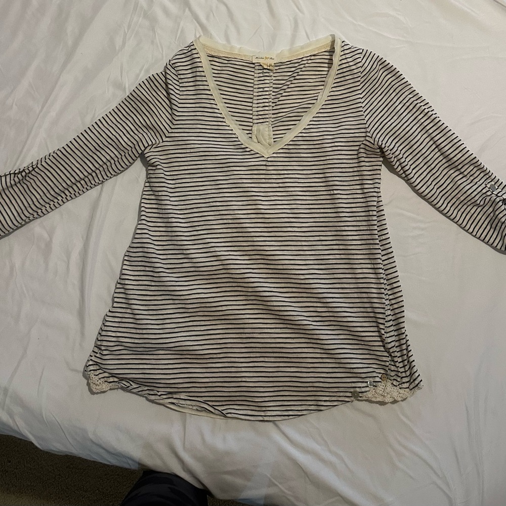 Anthropologie Black and White Striped Long Sleeve Top